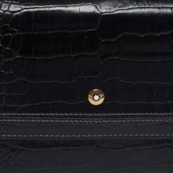 Pre Owned Montblanc Black Croc Embossed Leather Trifold Wallet