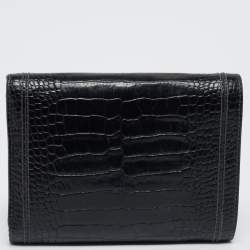 Pre Owned Montblanc Black Croc Embossed Leather Trifold Wallet