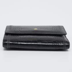 Pre Owned Montblanc Black Croc Embossed Leather Trifold Wallet