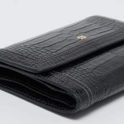 Pre Owned Montblanc Black Croc Embossed Leather Trifold Wallet