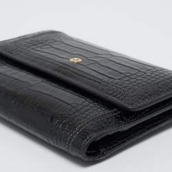 Pre Owned Montblanc Black Croc Embossed Leather Trifold Wallet