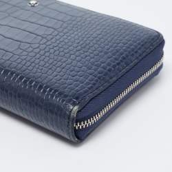 Montblanc Blue Croc Embossed Leather Meisterstuck Zip Around Wallet