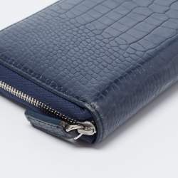 Montblanc Blue Croc Embossed Leather Meisterstuck Zip Around Wallet