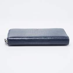 Montblanc Blue Croc Embossed Leather Meisterstuck Zip Around Wallet
