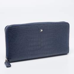 Montblanc Blue Croc Embossed Leather Meisterstuck Zip Around Wallet