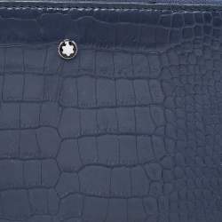 Montblanc Blue Croc Embossed Leather Meisterstuck Zip Around Wallet