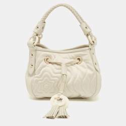 Montblanc Off White Nylon and Leather Starisma Dalila Drawstring Hobo