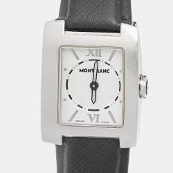 Montblanc White Stainless Steel Leather Profile 7047 Women's Wristwatch 23 mm