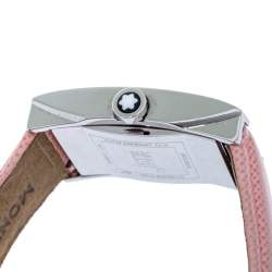 Pre Owned Montblanc Opaline White Stainless Steel Leather Profile 7077 Women's Wristwatch 23 mm