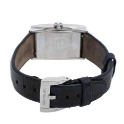 Pre Owned Montblanc White Stainless Steel Leather Profile 7077 Women's Wristwatch 23 mm