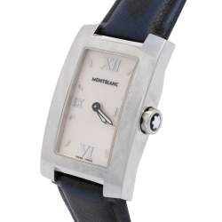 Pre Owned Montblanc White Stainless Steel Leather Profile 7077 Women's Wristwatch 23 mm