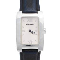 Pre Owned Montblanc White Stainless Steel Leather Profile 7077 Women's Wristwatch 23 mm