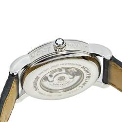 Pre Owned Montblanc Mother of Pearl Diamond Stainless Steel Alligator Meisterstuck 7087 Women's Wristwatch 32 mm