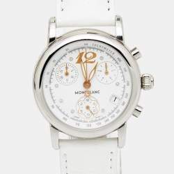 Pre Owned Montblanc White Stainless Steel Leather Mini Star 7039 Women's Wristwatch 32 mm