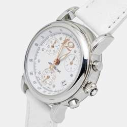 Pre Owned Montblanc White Stainless Steel Leather Mini Star 7039 Women's Wristwatch 32 mm