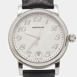 Montblanc Silver Stainless Steel Leather Star 7042 Women's Wristwatch 31 mm 