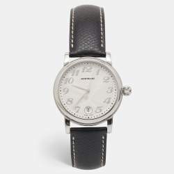 Montblanc Silver Stainless Steel Leather Star 7042 Women's Wristwatch 31 mm 