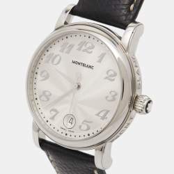 Montblanc Silver Stainless Steel Leather Star 7042 Women's Wristwatch 31 mm 