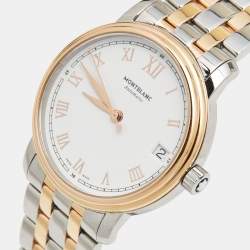 Montblanc White 18k Rose Gold Stainless Steel Tradition 114369 Women's Wristwatch 32 mm