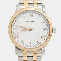 Montblanc White 18k Rose Gold Stainless Steel Tradition 114369 Women's Wristwatch 32 mm