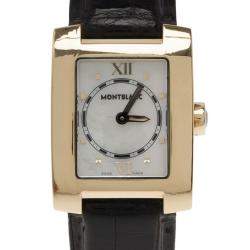 Pre Owned Montblanc White Mother Of Pearl 18K Yellow Gold Profile 7063 Women's Wristwatch 23 MM