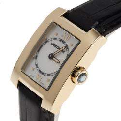 Pre Owned Montblanc White Mother Of Pearl 18K Yellow Gold Profile 7063 Women's Wristwatch 23 MM