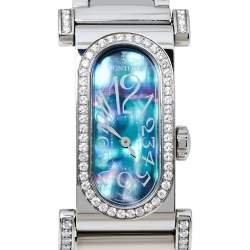 Pre Owned Montega Blue MOP Stainless Steel Diamonds 0982 Women's Wristwatch 18 X 38 MM