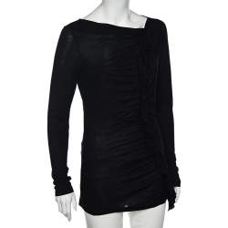 Moschino Cheap and Chic Black Ruffle Trimmed Long Sleeve Top M 