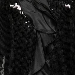 Pre Owned Moschino Cheap and Chic Black Sequin Embellished Ruffle Trimmed Dress M