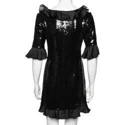 Pre Owned Moschino Cheap and Chic Black Sequin Embellished Ruffle Trimmed Dress M