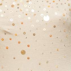 Pre Owned Moschino Cheap & Chic Beige Embellished Silk Knit One-Shoulder Top M