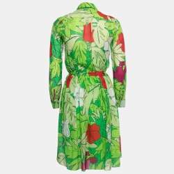 Pre Owned Moschino Cheap and Chic Green Floral Printed Cotton Shirt Dress S