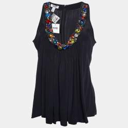 Pre Owned Moschino Cheap and Chic Black Silk Embellished Neck Sleeveless Top M