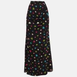 Moschino Cheap and Chic Black Heart Print Silk Maxi Skirt S