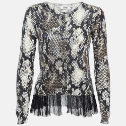 Moschino Cheap and Chic Black Snake Print Ruffled Cardigan Top M