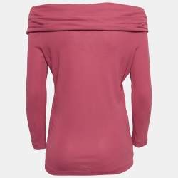Pre Owned Moschino Cheap and Chic Pink Stretch Knit Off Shoulder Top L