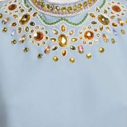 Pre Owned Moschino Cheap and Chic Blue Embellished Crepe Sleeveless Top S