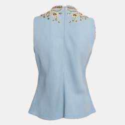 Pre Owned Moschino Cheap and Chic Blue Embellished Crepe Sleeveless Top S