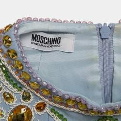 Pre Owned Moschino Cheap and Chic Blue Embellished Crepe Sleeveless Top S