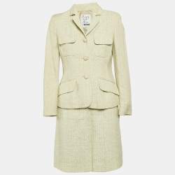 Moschino Cheap and Chic Green Tweed Shell Closure Skirt Suit M