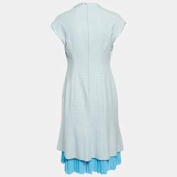 Pre Owned Moschino Cheap and Chic Blue Houndstooth Wool Blend Buttoned Short Dress M