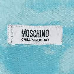 Pre Owned Moschino Cheap and Chic Blue Houndstooth Wool Blend Buttoned Short Dress M