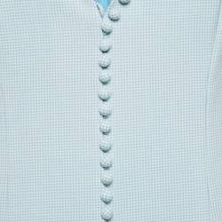 Pre Owned Moschino Cheap and Chic Blue Houndstooth Wool Blend Buttoned Short Dress M