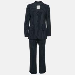 Moschino Cheap & Chic Navy Blue Textured Stripe Print and Wool Pants Suit M