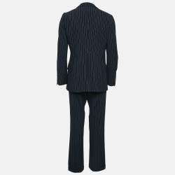 Moschino Cheap & Chic Navy Blue Textured Stripe Print and Wool Pants Suit M