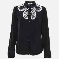 Pre Owned Moschino Cheap and Chic Black Beads Embellished Silk Shirt M
