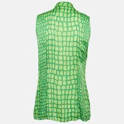 Pre Owned Moschino Cheap and Chic Green Printed Silk Sleeveless Blouse M