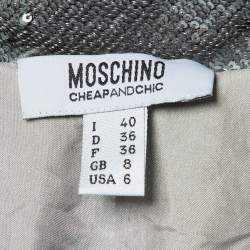 مملوكة مسبقًا فسستان موسكينو شيب & شيك فضي مزين بأحجار لامعة وفاصل مميز مقاس صغير