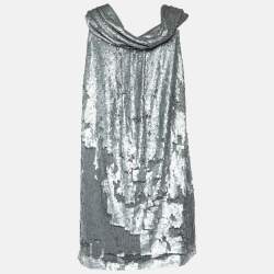 مملوكة مسبقًا فسستان موسكينو شيب & شيك فضي مزين بأحجار لامعة وفاصل مميز مقاس صغير