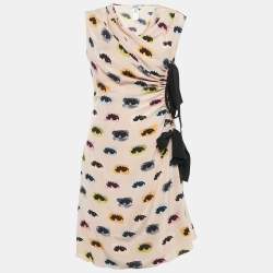 Pre Owned Moschino Cheap and Chic Pink Eye Print Silk Draped Midi Dress M